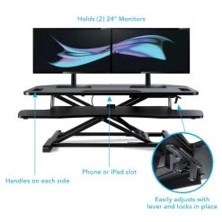 Black 37 in. Height Adjustable Extra-Large Standing Desk Converter Sit to Stand Dual Monitor Gas Spring Desktop Riser by Atlantic -Loungie Sales Shop black atlantic standing desks 33908130 4f 1000