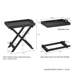 Black Wooden Folding End Table with Removable Tray by Lavish Home -Loungie Sales Shop black lavish home end side tables hw0200184 40 1000
