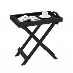 Black Wooden Folding End Table with Removable Tray by Lavish Home -Loungie Sales Shop black lavish home end side tables hw0200184 4f 1000