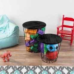 Black 2-Piece Nesting Veneer Metal and Wood Round Accent Table Set by Lavish Home -Loungie Sales Shop black lavish home nesting tables hw0200329 fa 1000