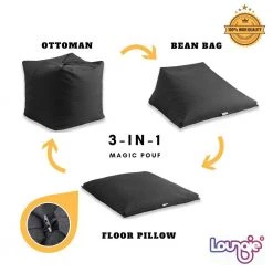 Magic Pouf Black Linen Bean Bag Chair Convertible Ottoman/Floor Pillow by Loungie 16 Magic Pouf Black Linen Bean Bag Chair Convertible Ottoman/Floor Pillow by Loungie -Loungie Sales Shop black linen loungie bean bag chairs bb81 03bk hd 1f 1000