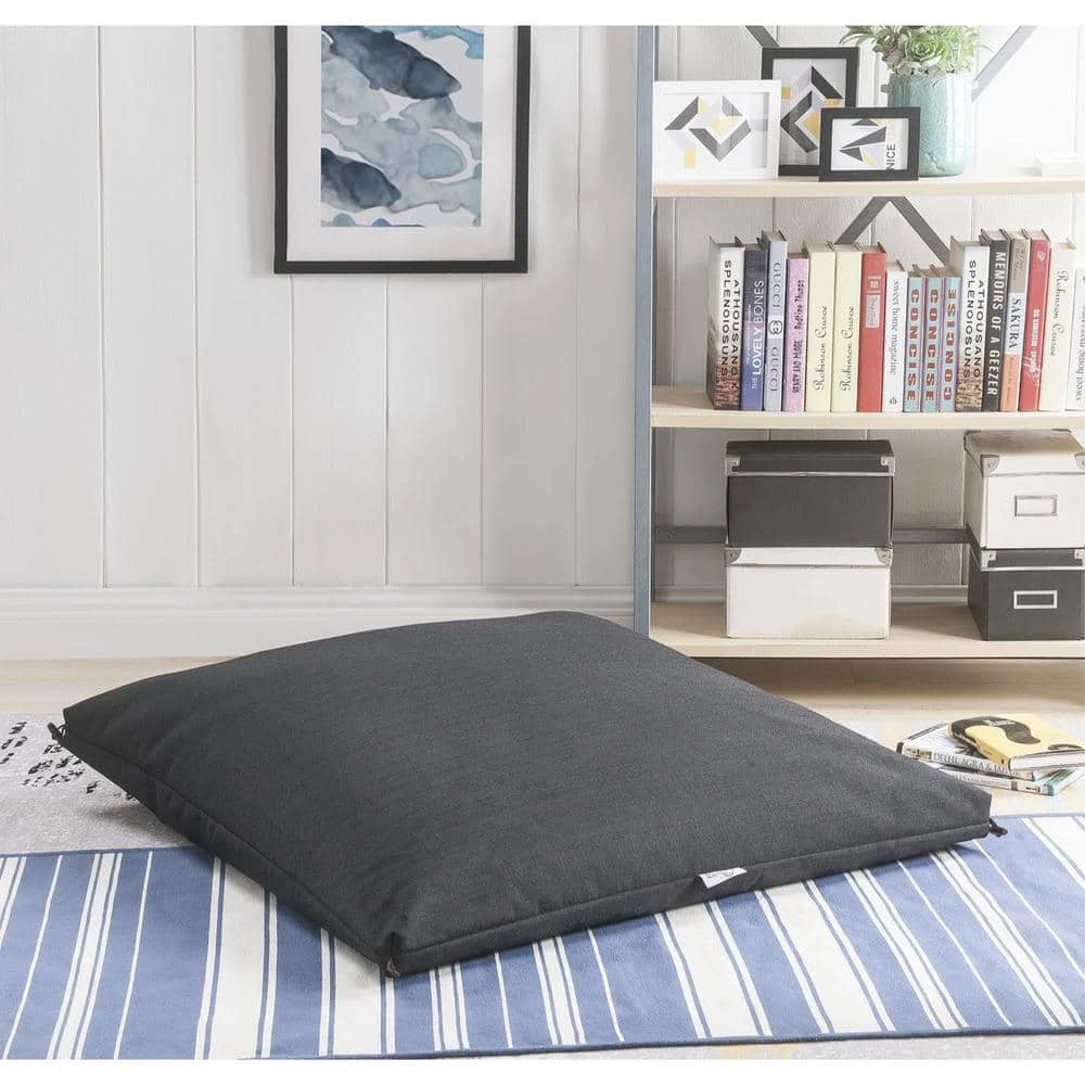 Magic Pouf Black Linen Bean Bag Chair Convertible Ottoman/Floor Pillow by Loungie 7 Magic Pouf Black Linen Bean Bag Chair Convertible Ottoman/Floor Pillow by Loungie - Image 5