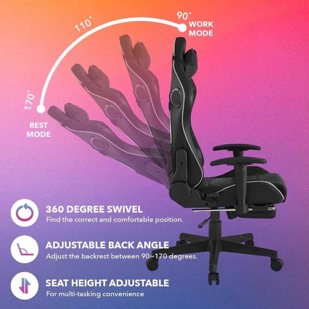 Rickey Black Faux Leather Game Chair Swivel, Adjustable Back Angle, Seat Height and Armrest by Loungie 7 Rickey Black Faux Leather Game Chair Swivel, Adjustable Back Angle, Seat Height and Armrest by Loungie - Image 5