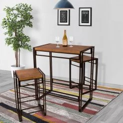 3-Piece Brown Urban Dining Bar Height Table and 2-Stools Rectangular Wooden Top 43.25 in. W x 27.50 in. D x 29.75 in. H by Atlantic 11 3-Piece Brown Urban Dining Bar Height Table and 2-Stools Rectangular Wooden Top 43.25 in. W x 27.50 in. D x 29.75 in. H by Atlantic -Loungie Sales Shop brown atlantic dining room sets 82008132 31 1000