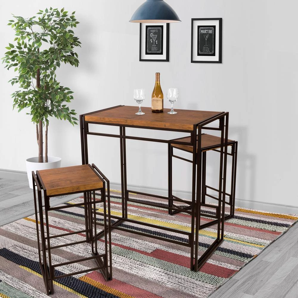 3-Piece Brown Urban Dining Bar Height Table and 2-Stools Rectangular Wooden Top 43.25 in. W x 27.50 in. D x 29.75 in. H by Atlantic 7 3-Piece Brown Urban Dining Bar Height Table and 2-Stools Rectangular Wooden Top 43.25 in. W x 27.50 in. D x 29.75 in. H by Atlantic - Image 5