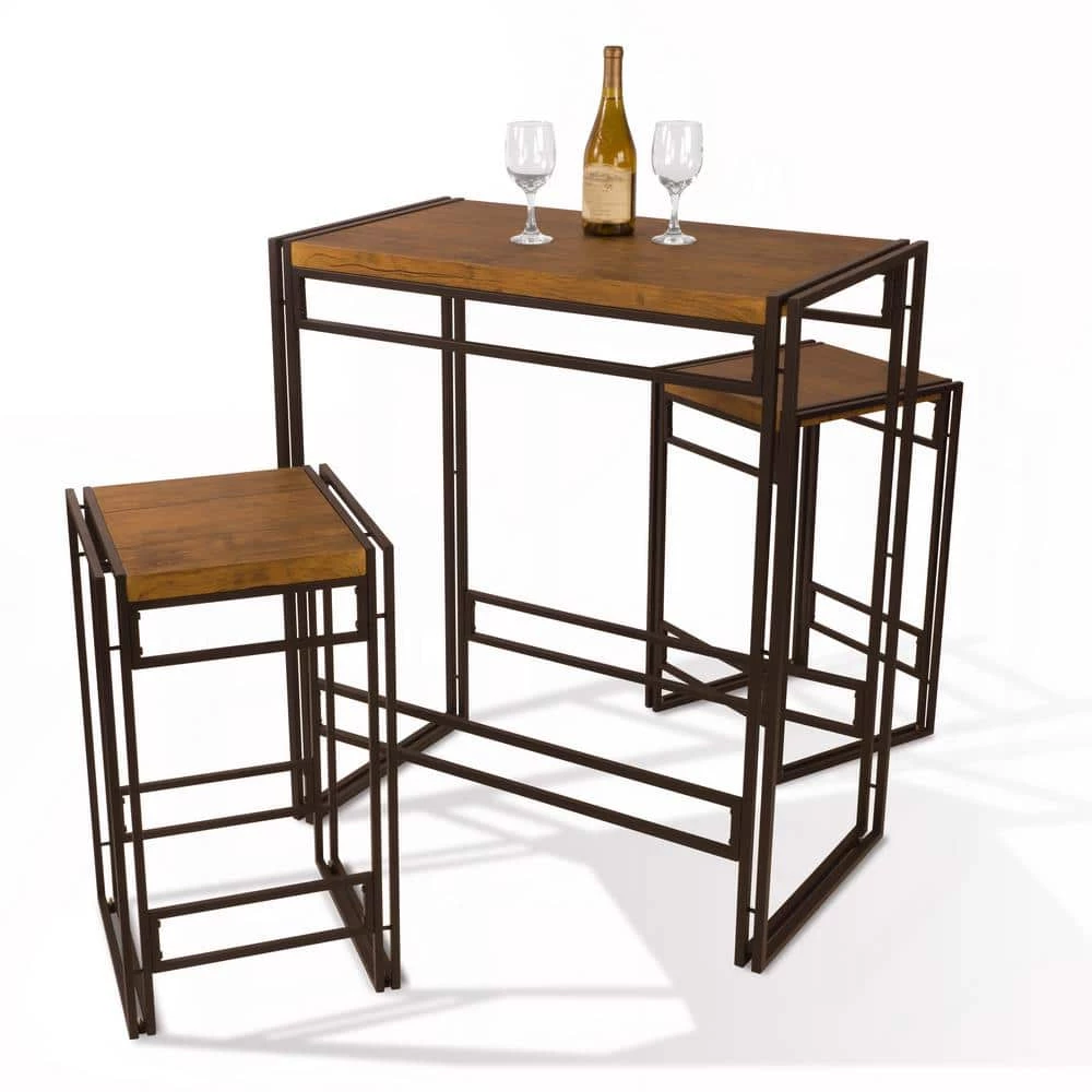 3-Piece Brown Urban Dining Bar Height Table and 2-Stools Rectangular Wooden Top 43.25 in. W x 27.50 in. D x 29.75 in. H by Atlantic 6 3-Piece Brown Urban Dining Bar Height Table and 2-Stools Rectangular Wooden Top 43.25 in. W x 27.50 in. D x 29.75 in. H by Atlantic - Image 4