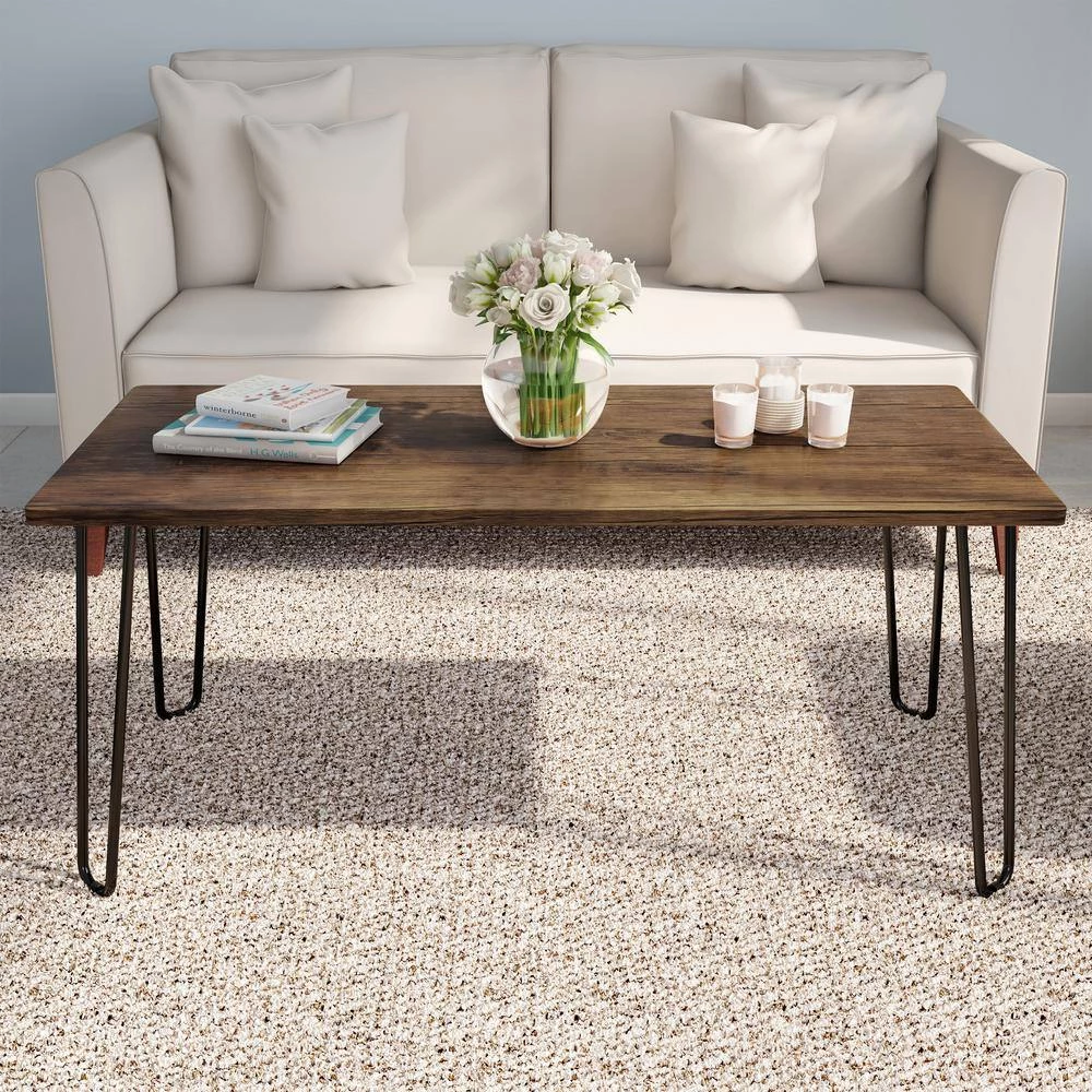 41.25 in. Brown Rectangle Woodgrain-Look Coffee Table with Hairpin Legs by Lavish Home 9 41.25 in. Brown Rectangle Woodgrain-Look Coffee Table with Hairpin Legs by Lavish Home - Image 7