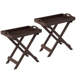 12.5 in. Brown MDF Wood Folding End Tables With Removable Top (Set of 2) by Lavish Home