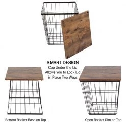 15.75 In. Brown Square Wood Top Wire Basket Nesting End Table with Storage Set of 2 by Lavish Home -Loungie Sales Shop brown lavish home nesting tables 80 endtbl 2 2sq bn 4f 1000