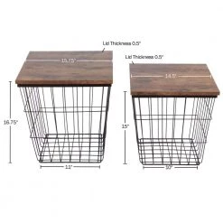 15.75 In. Brown Square Wood Top Wire Basket Nesting End Table with Storage Set of 2 by Lavish Home -Loungie Sales Shop brown lavish home nesting tables 80 endtbl 2 2sq bn c3 1000