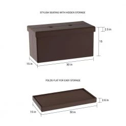 Brown Faux Leather Large Foldable Storage Bench Ottoman by Lavish Home -Loungie Sales Shop brown lavish home ottomans hw0200168 40 1000