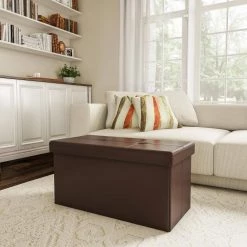 Brown Faux Leather Large Foldable Storage Bench Ottoman by Lavish Home -Loungie Sales Shop brown lavish home ottomans hw0200168 44 1000