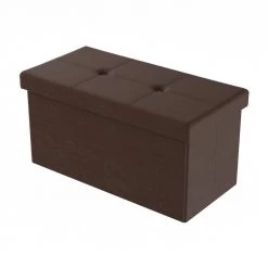 Brown Faux Leather Large Foldable Storage Bench Ottoman by Lavish Home