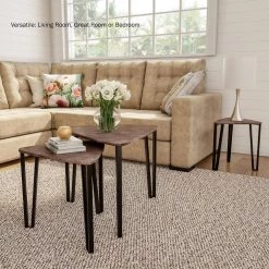 Modern Woodgrain Contemporary Nesting Accent Tables (Set of 3) by Lavish Home -Loungie Sales Shop brown woodgrain look with black legs lavish home nesting tables hw0200174 31 1000