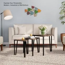 Modern Woodgrain Contemporary Nesting Accent Tables (Set of 3) by Lavish Home -Loungie Sales Shop brown woodgrain look with black legs lavish home nesting tables hw0200174 fa 1000