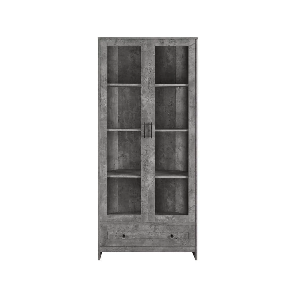 Home Source Display Storage Cabinet in Cement with Glass Doors by Home Source Industries 4 Home Source Display Storage Cabinet in Cement with Glass Doors by Home Source Industries - Image 2