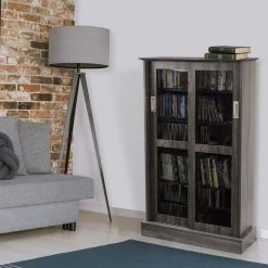 Driffield Gray Adjustable Media Cabinet by Atlantic -Loungie Sales Shop charcoal gray atlantic media storage 38408084 31 1000