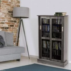 Driffield Gray Adjustable Media Cabinet by Atlantic -Loungie Sales Shop charcoal gray atlantic media storage 38408084 4f 1000