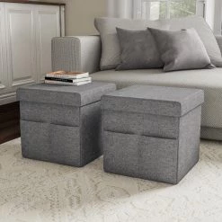 Gray Foldable Storage Cube Ottoman with Pockets (Set of 2) by Lavish Home -Loungie Sales Shop charcoal gray lavish home ottomans hw0200161 31 1000