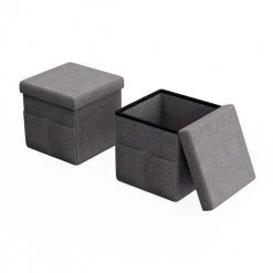 Gray Foldable Storage Cube Ottoman with Pockets (Set of 2) by Lavish Home