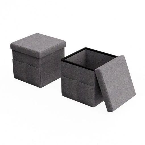 Gray Foldable Storage Cube Ottoman with Pockets (Set of 2) by Lavish Home -Loungie Sales Shop charcoal gray lavish home ottomans hw0200161 64 1000