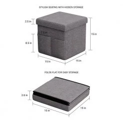 Gray Foldable Storage Cube Ottoman with Pockets (Set of 2) by Lavish Home -Loungie Sales Shop charcoal gray lavish home ottomans hw0200161 c3 1000