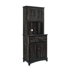 Home Source Charcoal Microwave Storage Stand with Double Top and Bottom Cabinets by Home Source Industries