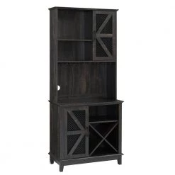 Home Source Charcoal Microwave Stand with Open-Shelves and Wine Rack by Home Source Industries