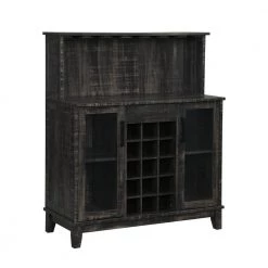 Home Source Charcoal Microwave Station Bar Cabinet with 4-Shelves and Wine Rack by Home Source Industries