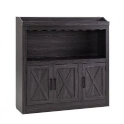 Home Source Charcoal Bar Cabinet with Stem Glass Placement and Wooden Doors by Home Source Industries