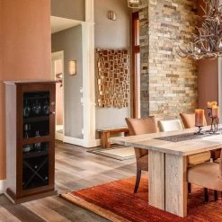 Herrin 16-Bottle 9-Glass Textured Chestnut Locking Bar Wine Cabinet by Atlantic -Loungie Sales Shop chestnut atlantic bar cabinets 38408116 31 1000