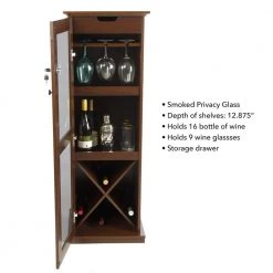 Herrin 16-Bottle 9-Glass Textured Chestnut Locking Bar Wine Cabinet by Atlantic -Loungie Sales Shop chestnut atlantic bar cabinets 38408116 77 1000