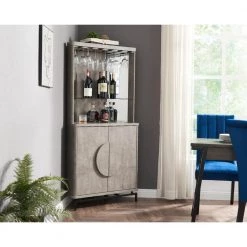 Home Source Concrete Bar Cabinet with Half Moon Handles and Metal Base by Home Source Industries -Loungie Sales Shop concrete home source industries bar cabinets dc77 conc hd 31 1000