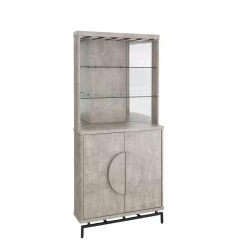 Home Source Concrete Bar Cabinet with Half Moon Handles and Metal Base by Home Source Industries