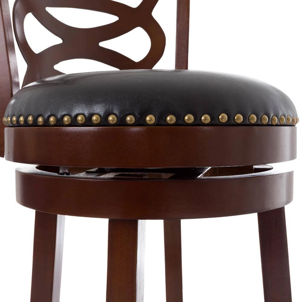 42.5 in. Dark Brown Wood and Leather Swivel Stool by Lavish Home 7 42.5 in. Dark Brown Wood and Leather Swivel Stool by Lavish Home - Image 6