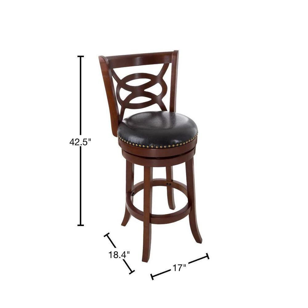 42.5 in. Dark Brown Wood and Leather Swivel Stool by Lavish Home 4 42.5 in. Dark Brown Wood and Leather Swivel Stool by Lavish Home - Image 3