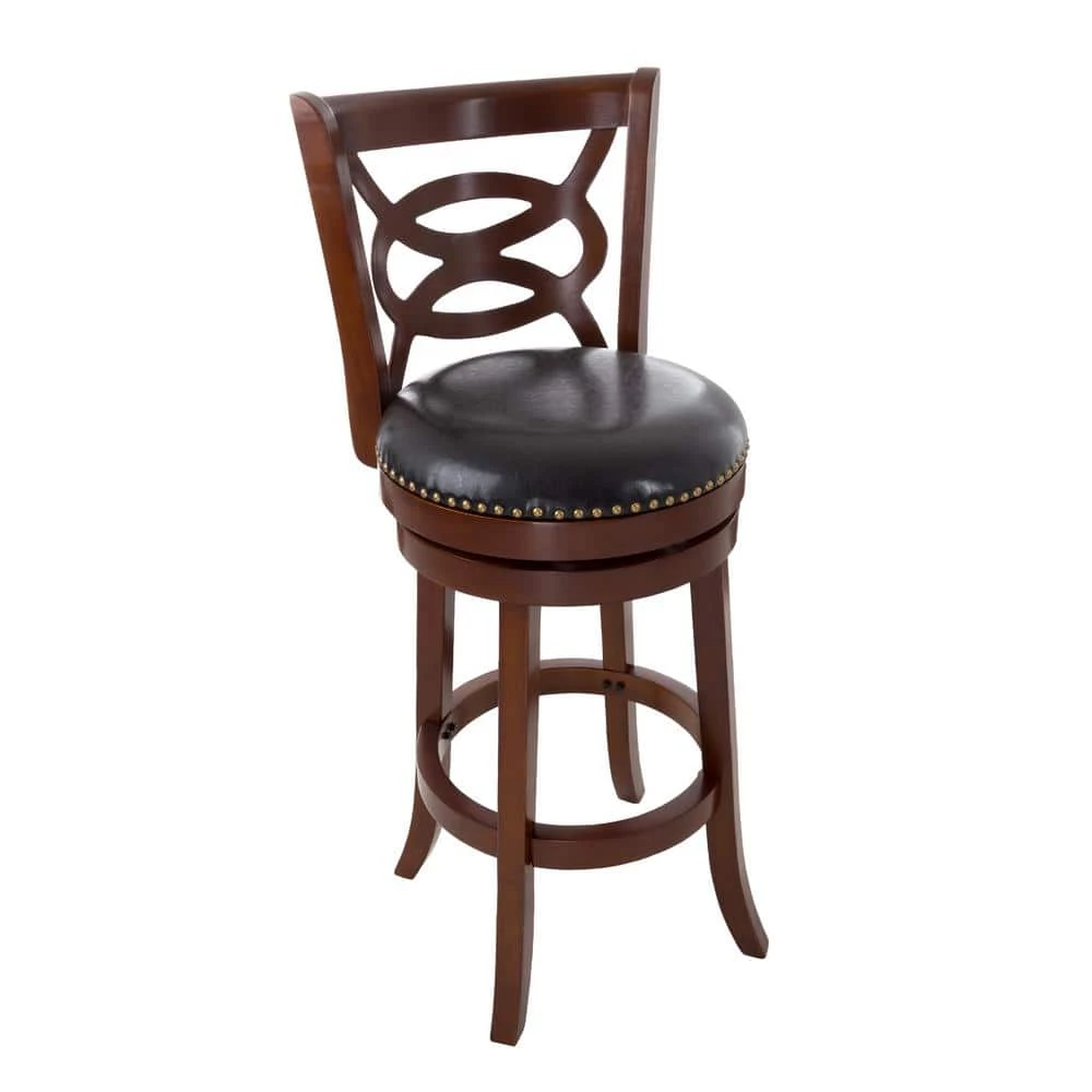 42.5 in. Dark Brown Wood and Leather Swivel Stool by Lavish Home 2 42.5 in. Dark Brown Wood and Leather Swivel Stool by Lavish Home