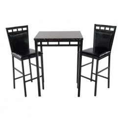 Home Source Eric 3-piece Bistro Set with Counter Height Black Faux Marble Table and 2-Textured Faux Leather Side Chairs by Home Source Industries