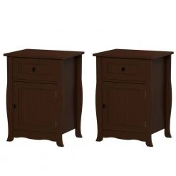 14 in. Dark Brown Rectangle MDF Wood End Tables With Drawers (Set of 2) by Lavish Home