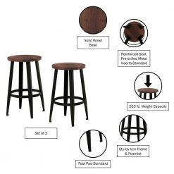 24 in. Vintage Backless Metal Counter Stools with Wooden Seat (Set of 2) by Lavish Home 14 24 in. Vintage Backless Metal Counter Stools with Wooden Seat (Set of 2) by Lavish Home -Loungie Sales Shop dark walnut coffee lavish home bar stools hw0200250 4f 1000