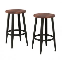 24 in. Vintage Backless Metal Counter Stools with Wooden Seat (Set of 2) by Lavish Home