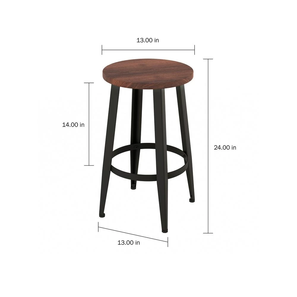 24 in. Vintage Backless Metal Counter Stools with Wooden Seat (Set of 2) by Lavish Home 6 24 in. Vintage Backless Metal Counter Stools with Wooden Seat (Set of 2) by Lavish Home - Image 4