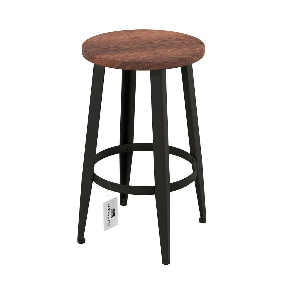 24 in. Vintage Backless Metal Counter Stools with Wooden Seat (Set of 2) by Lavish Home 4 24 in. Vintage Backless Metal Counter Stools with Wooden Seat (Set of 2) by Lavish Home - Image 2