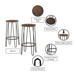 29.5 in. Dark Walnut Modern Wooden Backless Bar Stools with Metal Hairpin Legs (Set of 2) by Lavish Home -Loungie Sales Shop dark walnut coffee lavish home bar stools hw0200252 4f 1000