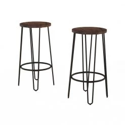 29.5 in. Dark Walnut Modern Wooden Backless Bar Stools with Metal Hairpin Legs (Set of 2) by Lavish Home