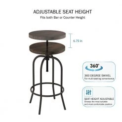 34.25 in. Adjustable Modern Backless Metal Swivel Bar Stool with Wooden Seat by Lavish Home -Loungie Sales Shop dark walnut lavish home bar stools hw0200248 4f 1000
