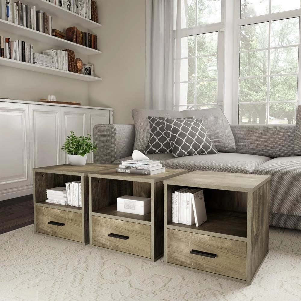 Gray Modular Cube End Table with Drawer by Lavish Home 11 Gray Modular Cube End Table with Drawer by Lavish Home - Image 9