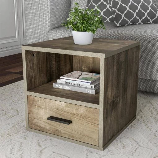 Gray Modular Cube End Table with Drawer by Lavish Home -Loungie Sales Shop gray lavish home end side tables hw0200204 64 1000