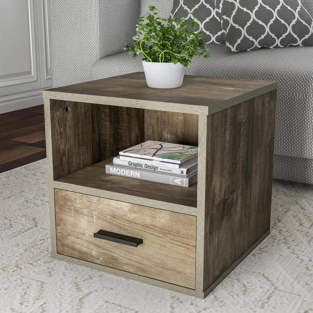 Gray Modular Cube End Table with Drawer by Lavish Home 3 Gray Modular Cube End Table with Drawer by Lavish Home