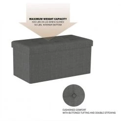 Gray Large Folding Storage Bench Ottoman with Removable Bin by Lavish Home -Loungie Sales Shop gray lavish home ottomans hw0200165 1f 1000